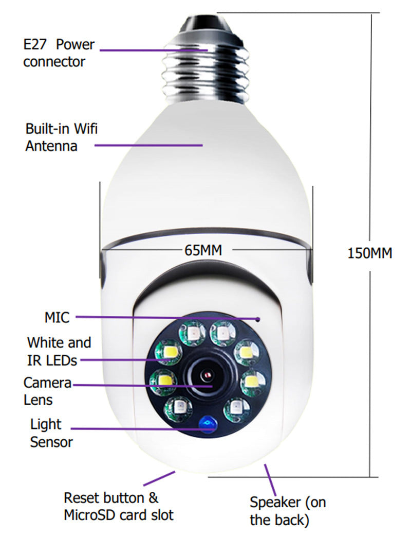 WiFi CAMERA 1080P Bulb 4X Zoom Camera E27 Home 5GWiFi Alarm Monitor - My Store