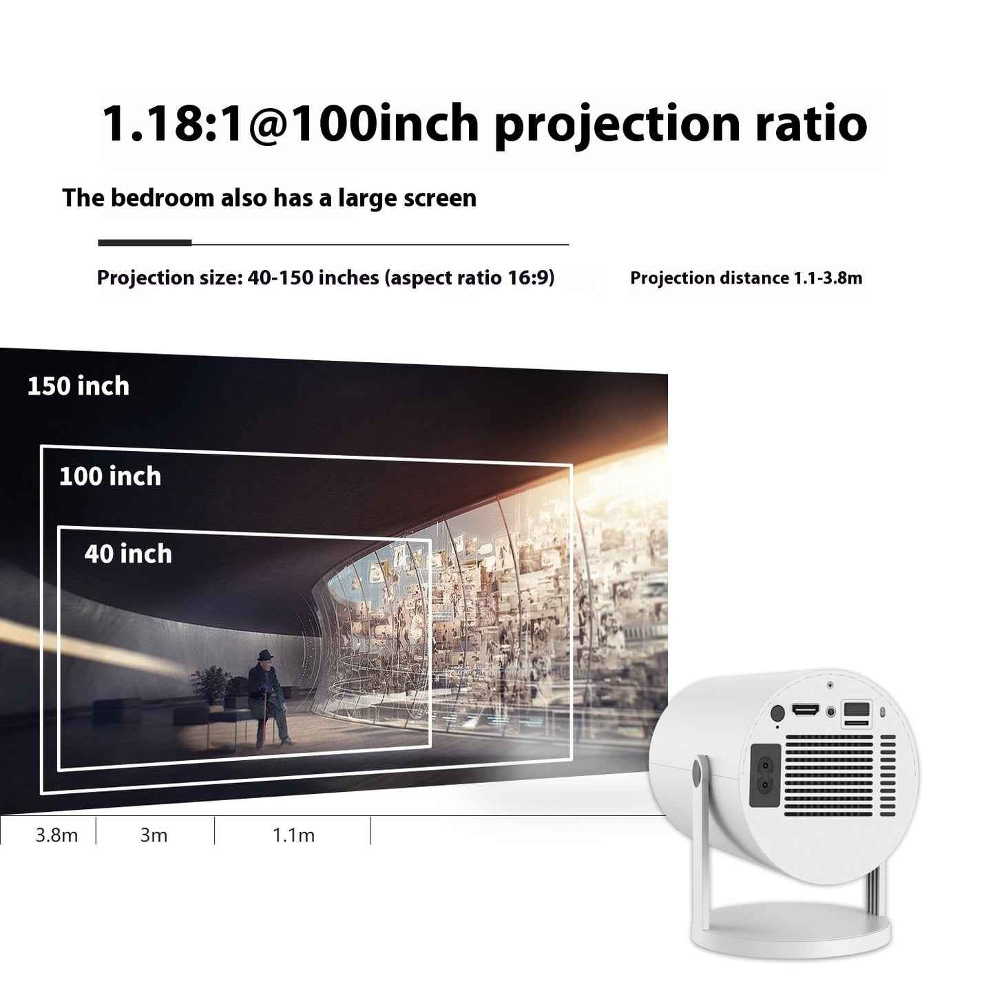 Portable 180 Degrees Projector for Home with Automatic Focus - My Store